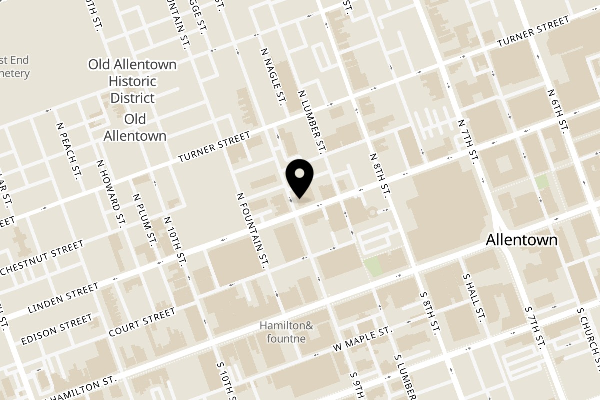 Map showing the location of Spice Route Allentown on 845 Linden St in Allentown