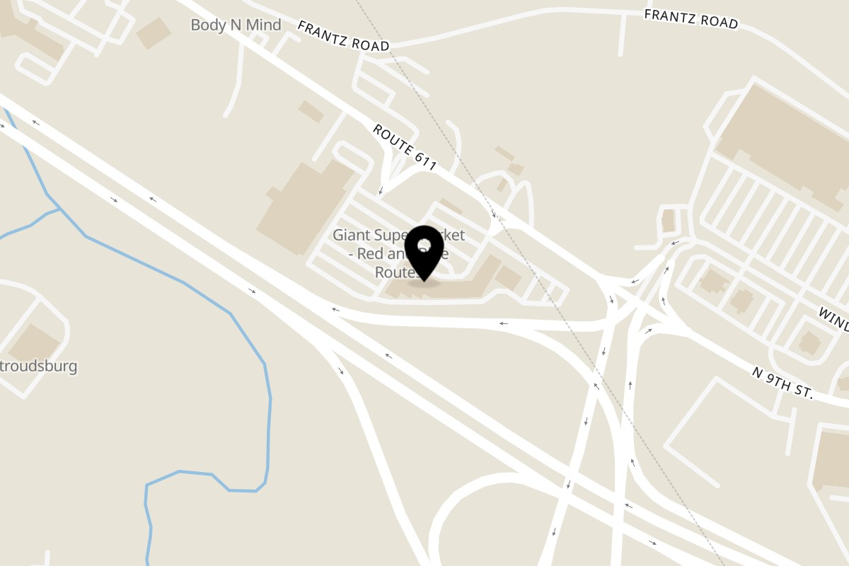 Map showing the location of Spice Route Bartonsville on Shoppes at Crossroads, 3578 PA-611 in Stroudsburg